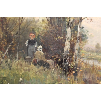 Paire de tableaux \"Paysages des Flandres\" signés