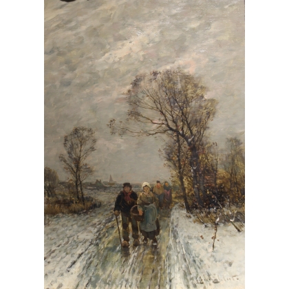 Paire de tableaux \"Paysages des Flandres\" signés