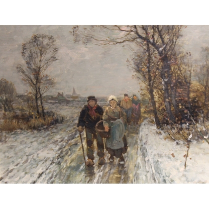 Paire de tableaux \"Paysages des Flandres\" signés