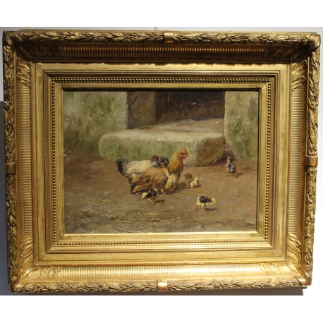 Tableau \"Poules\" signé BAIRD