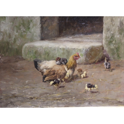 Tableau \"Poules\" signé BAIRD