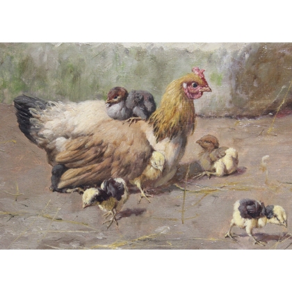 Tableau \"Poules\" signé BAIRD