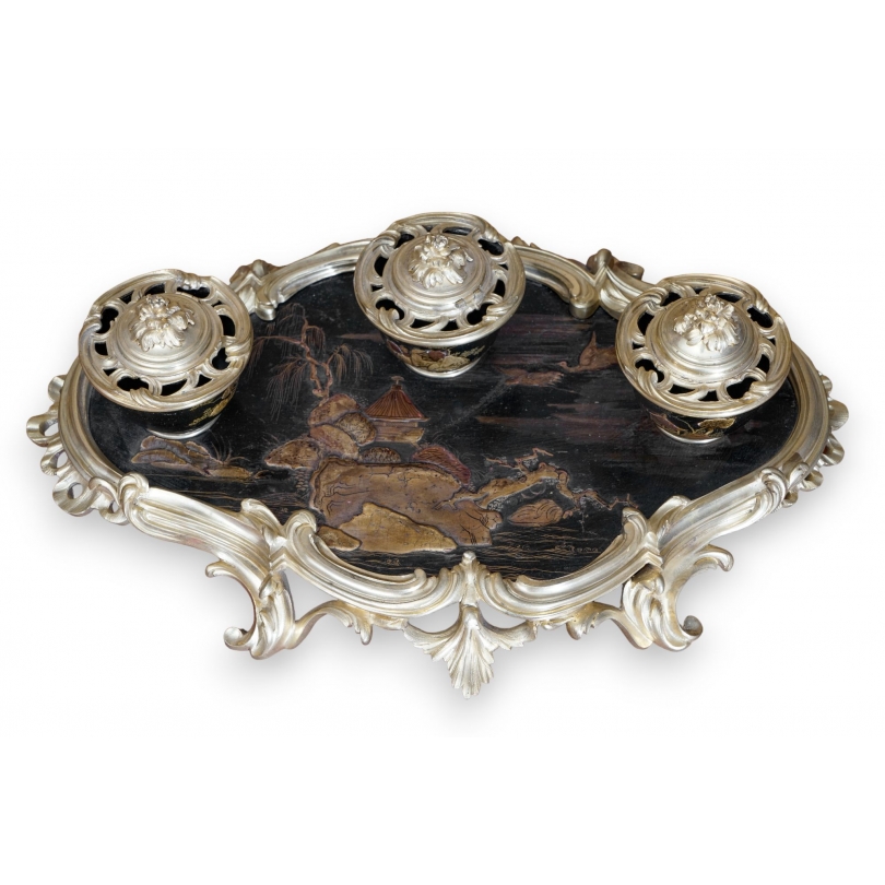 Napoleon III inkwell in Chinese lacquer