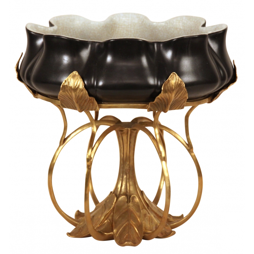 Coupe ovale style Art-Nouveau porcelaine noire