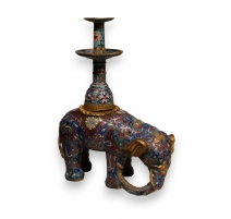 Bougeoir "Eléphant" en bronze cloisonné