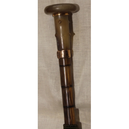 Green silk parasol with a bamboo and horn handle