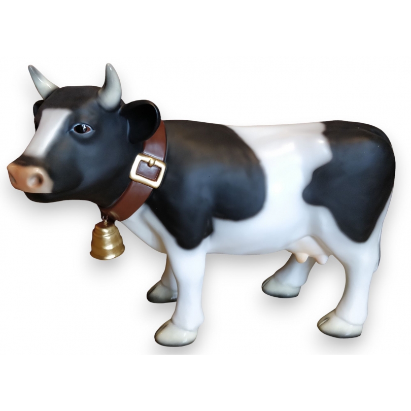Vache en résine \"Fribourgeoise\" noire et blanche