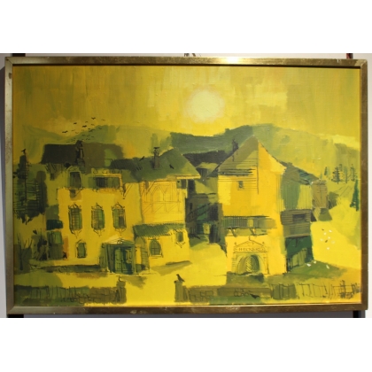 Tableau "Village jaune" signé HECKERT 75