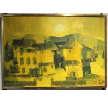 Tableau "Village jaune" signé HECKERT 75