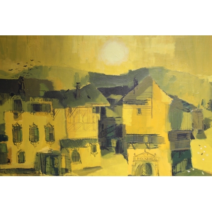 Tableau \"Village jaune\" signé HECKERT 75