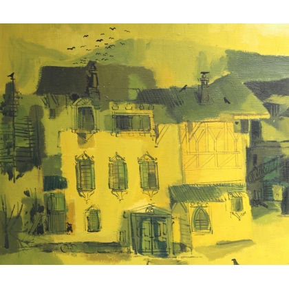 Tableau \"Village jaune\" signé HECKERT 75