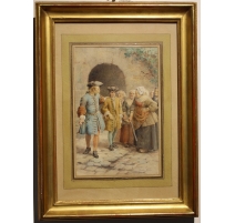 Aquarelle "Sauvé des batons" signé Maurice LELOIRE