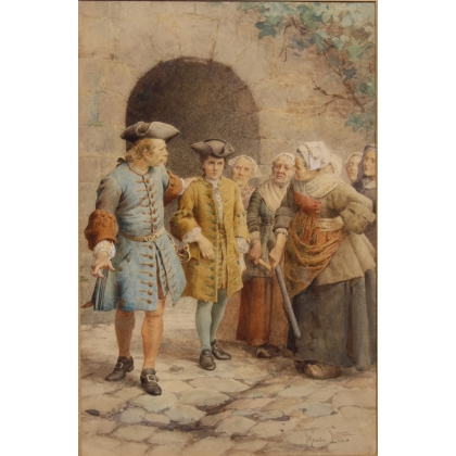Aquarelle "Sauvé des batons" signé Maurice LELOIRE