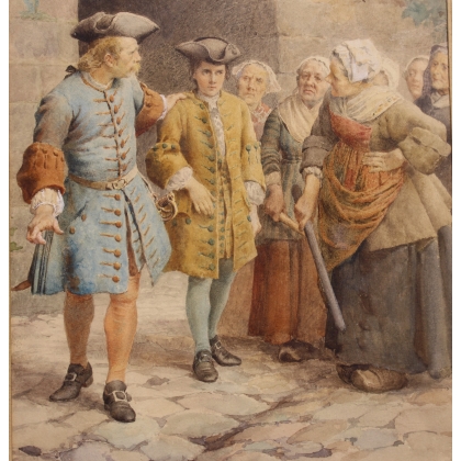 Aquarelle "Sauvé des batons" signé Maurice LELOIRE