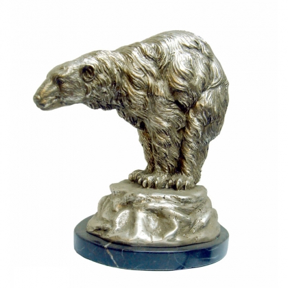 Bronze \"Ours polaire\" argenté, socle en marbre