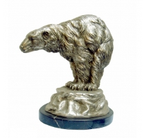 Bronze "Ours polaire" argenté, socle en marbre