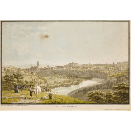 Engraving ‘View of Fribourg’ by BIEDERMANN