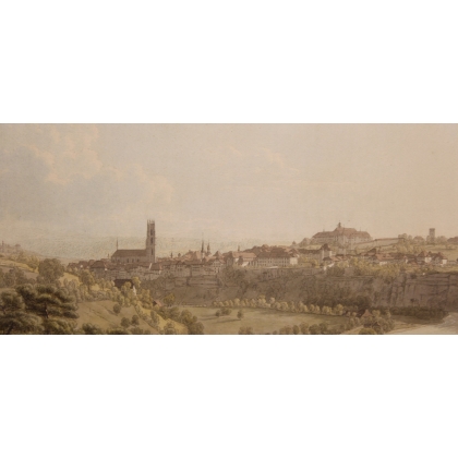 Engraving ‘View of Fribourg’ by BIEDERMANN