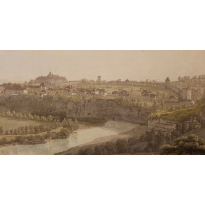 Engraving ‘View of Fribourg’ by BIEDERMANN