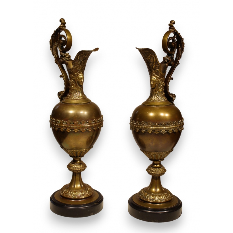 Pair of Napoleon III-style bronze ewers