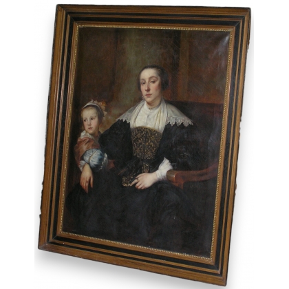 Tableau \"Portrait femme et enfant \".