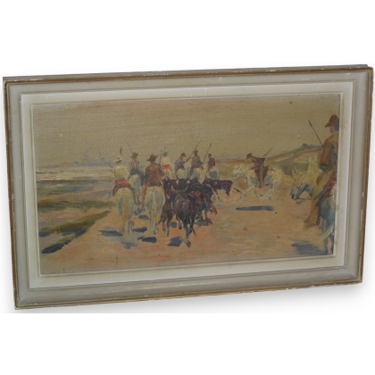 Tableau \"Chevaux camarguais\".