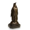 Bronze penguin and chick, on a marble plinth