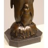 Bronze penguin and chick, on a marble plinth