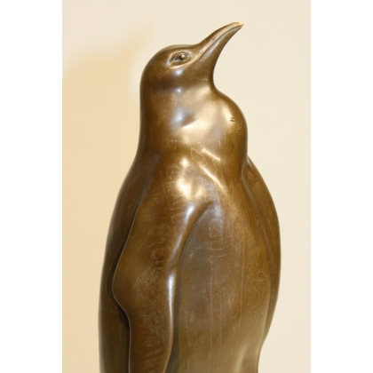 Bronze penguin and chick, on a marble plinth