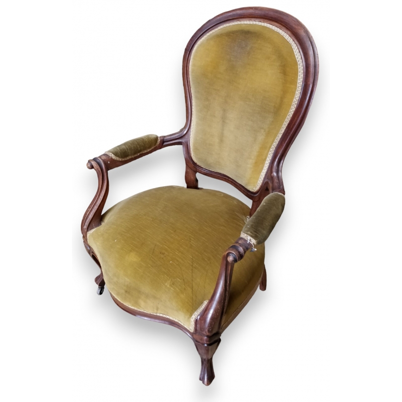 Fauteuil voltaire Louis-Philippe, velours jaune