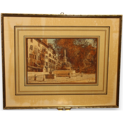 Aquarelle "Fontaine du Bourg de Four,  sur Moinat SA  - Antiquités décoration -  Gouaches, Aquarelles, Pastels
