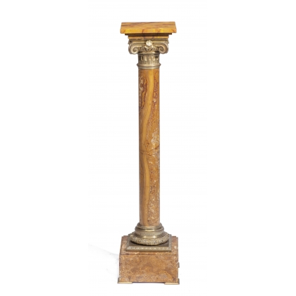 Colonne en marbre jaune plateau en bois faux marbre