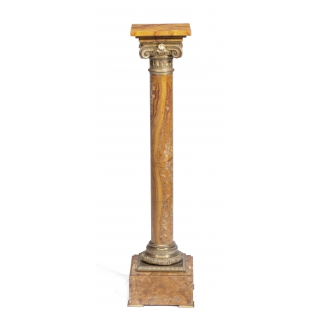 Colonne en marbre jaune plateau en bois faux marbre