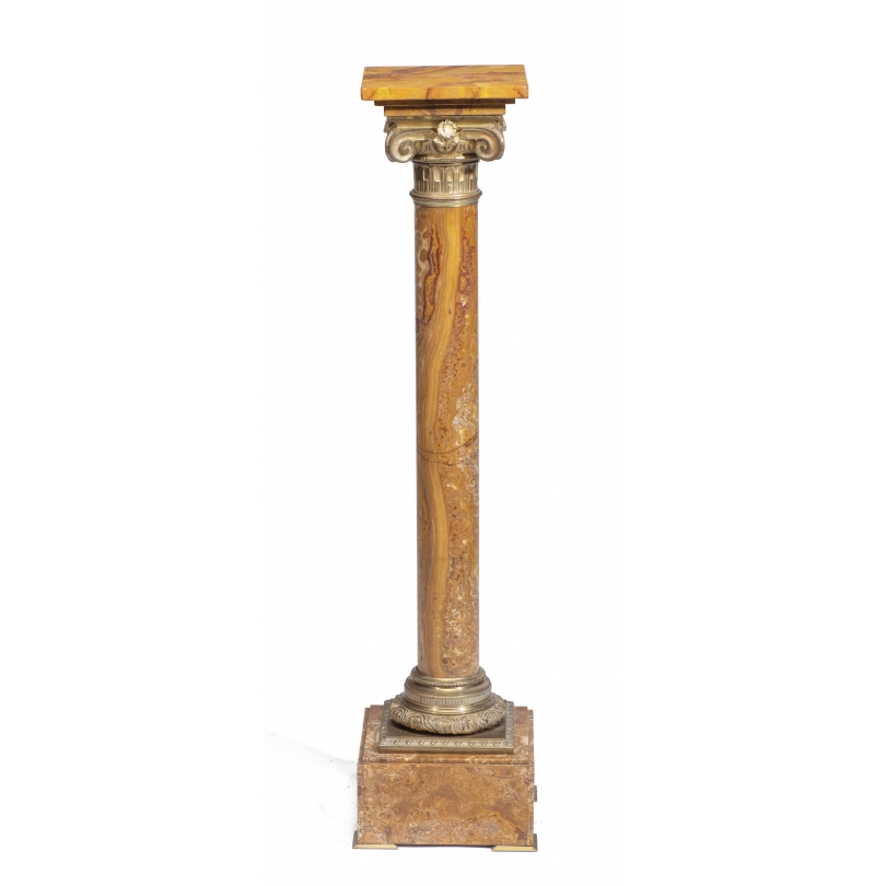 Colonne en marbre jaune plateau en bois faux marbr