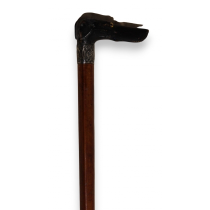 Carved wooden walking stick with a pointer dog handle