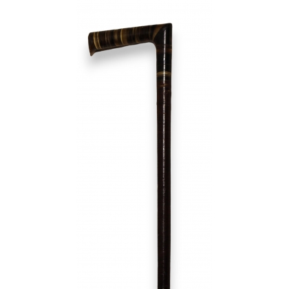 Walking stick with a handle made from horn slabs and a leather shaft