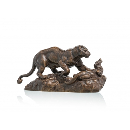 Bronze \"Panthère surprenant un zibeth\" signé BARYE