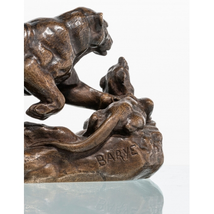Bronze \"Panthère surprenant un zibeth\" signé BARYE