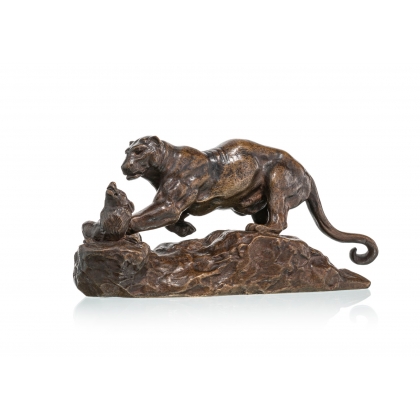 Bronze \"Panthère surprenant un zibeth\" signé BARYE