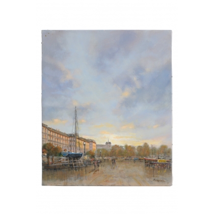 Tableau \"Quai Gustave-Ador\" signé DELAPIERRE