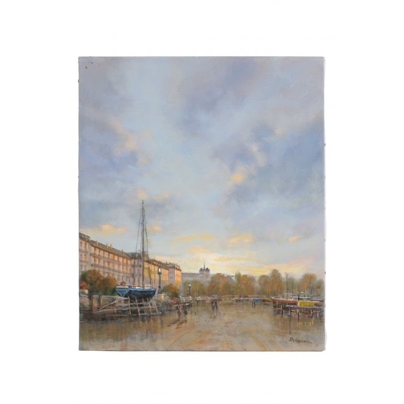 Tableau \"Quai Gustave-Ador\" signé DELAPIERRE