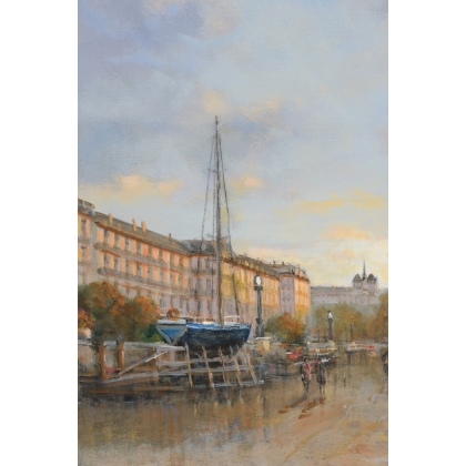 Tableau \"Quai Gustave-Ador\" signé DELAPIERRE