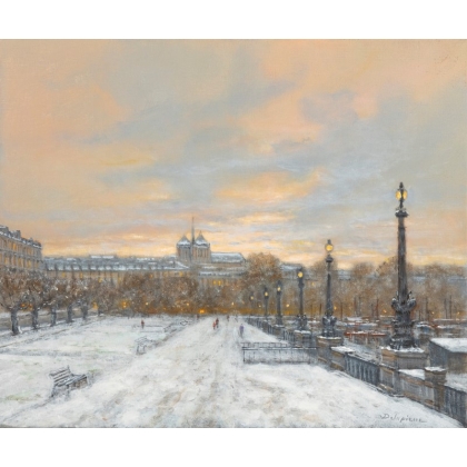 Tableau \"Au quai Gustave-Ador\" signé DELAPIERRE