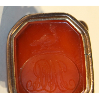 Seal set with a carved intaglio on carnelian