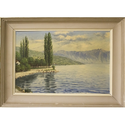 Tableau \"Le Lavaux\" signé E D. DE MADELIN