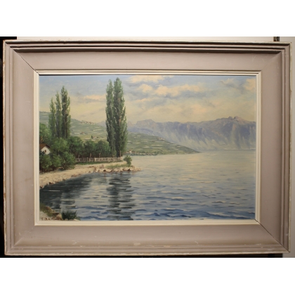 Tableau \"Le Lavaux\" signé E D. DE MADELIN