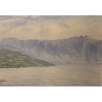 Tableau \"Le Lavaux\" signé E D. DE MADELIN