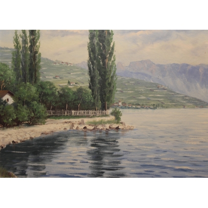 Tableau \"Le Lavaux\" signé E D. DE MADELIN
