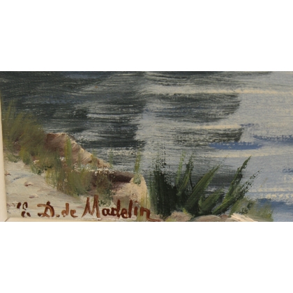 Tableau \"Le Lavaux\" signé E D. DE MADELIN