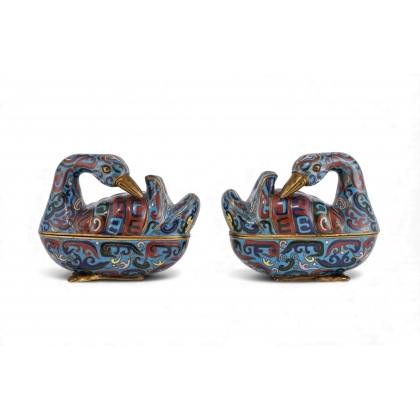 Couple de canards en bronze cloisonné